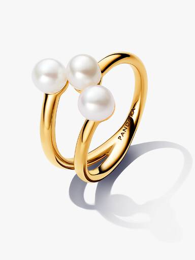 Anillo abierto de perla cultivada de agua dulce tratada