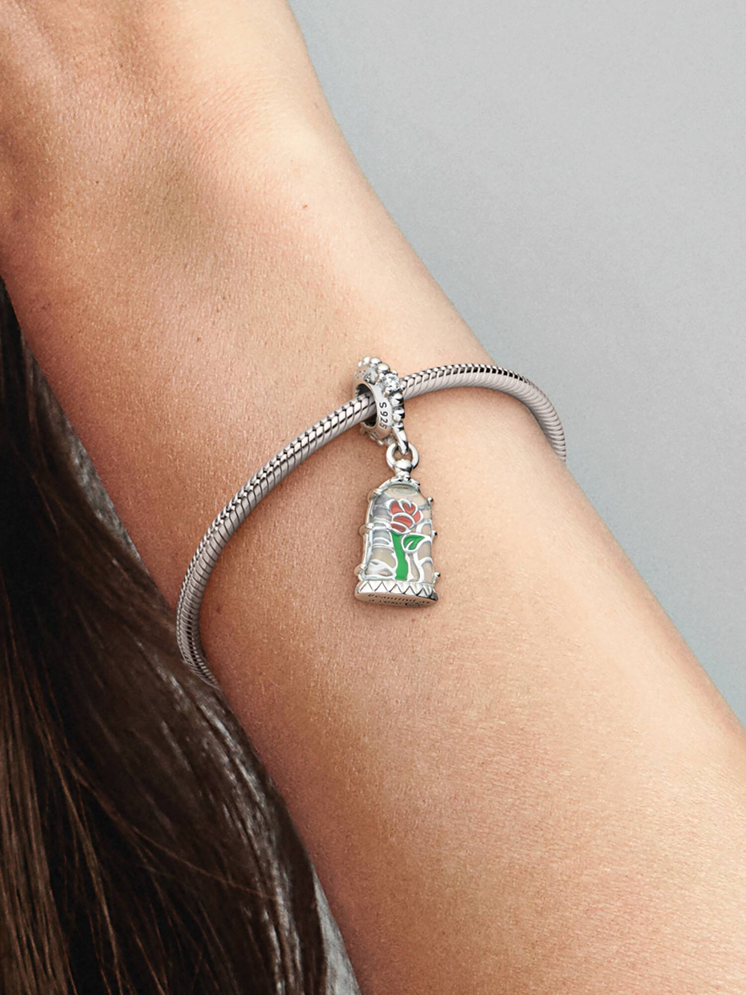 Charm Colgante En Plata De Ley Rosa Encantada De La Bella Y La Bestia De Disney Talla única