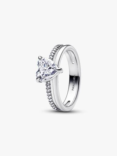 Anillo Corazón Doble Banda Plateada