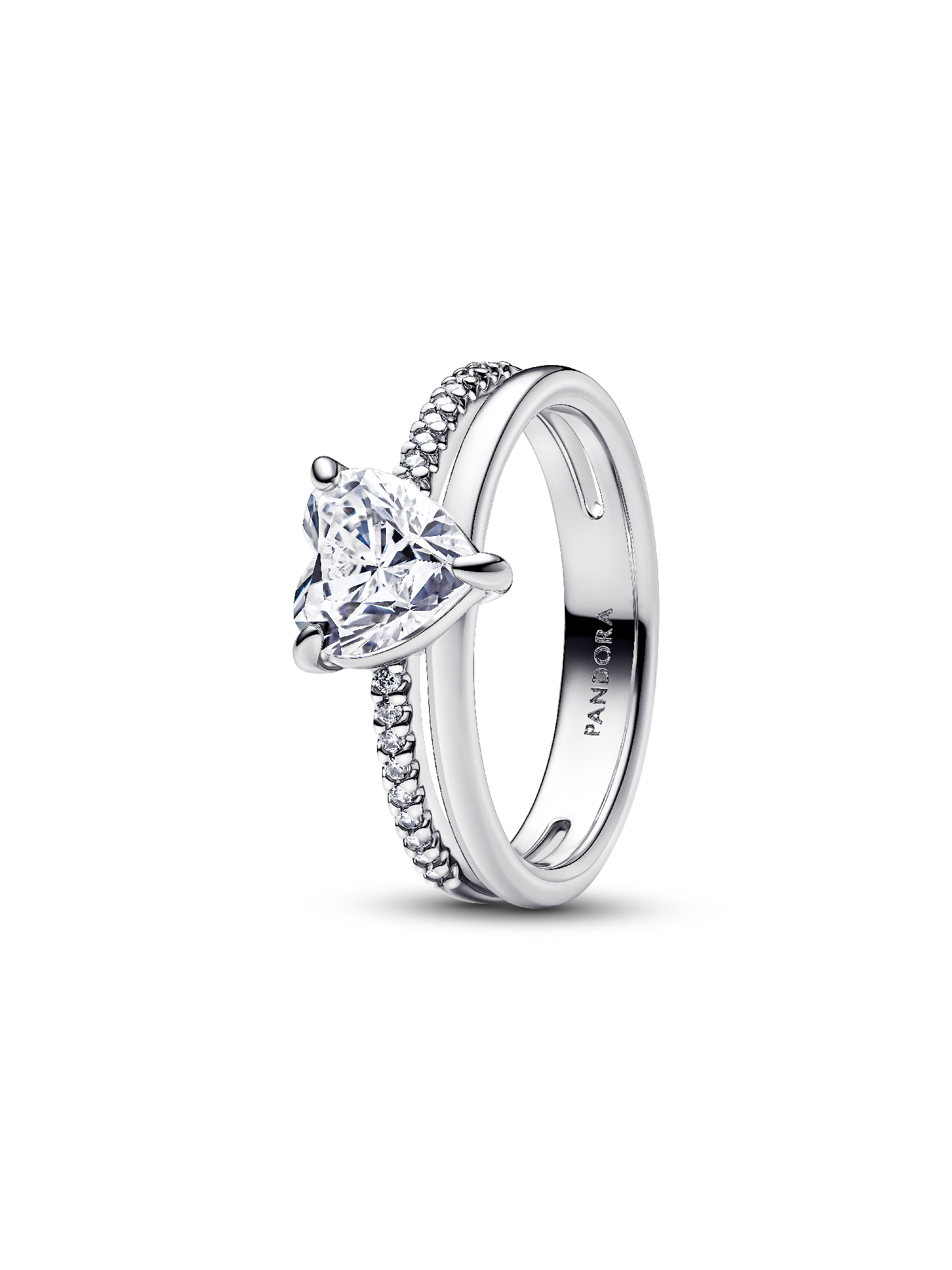 Anillo Corazón Doble Banda Plateada