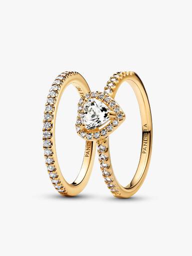 Set de Anillos Corazón Elevado y Banda Brillante