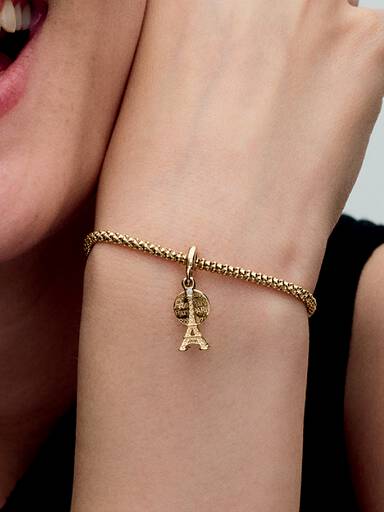 Charm Colgante Doble Grabable Torre Eiffel de París con Diamante de Laboratorio
