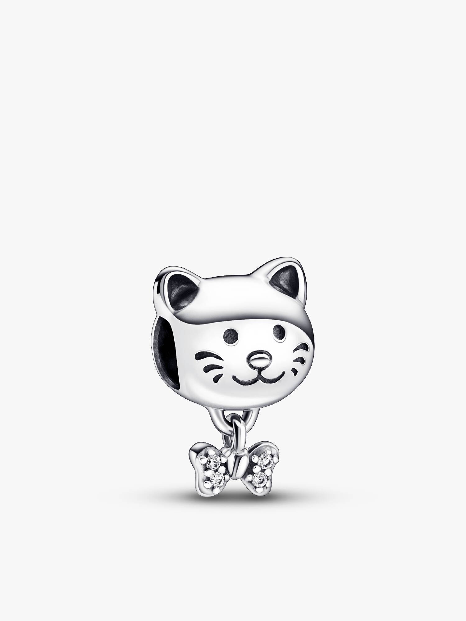 Charm Gato mascota y moño Pandora Plata Esterlina