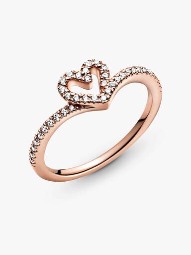 Anillo Hueso de los deseos con corazón reluciente Bañado en Oro Rosa de 14k
