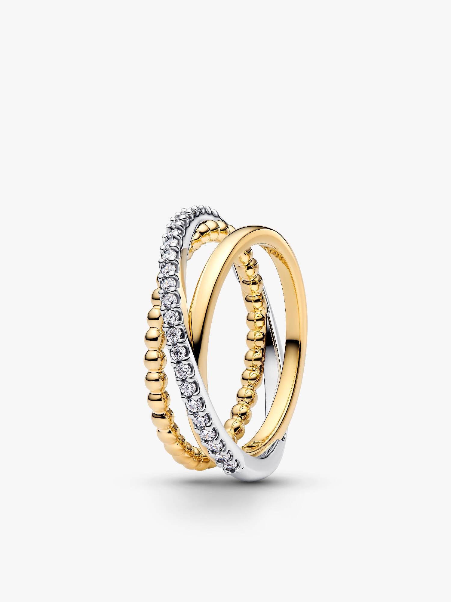 Anillo Banda Triple Cruzada en Pavé
