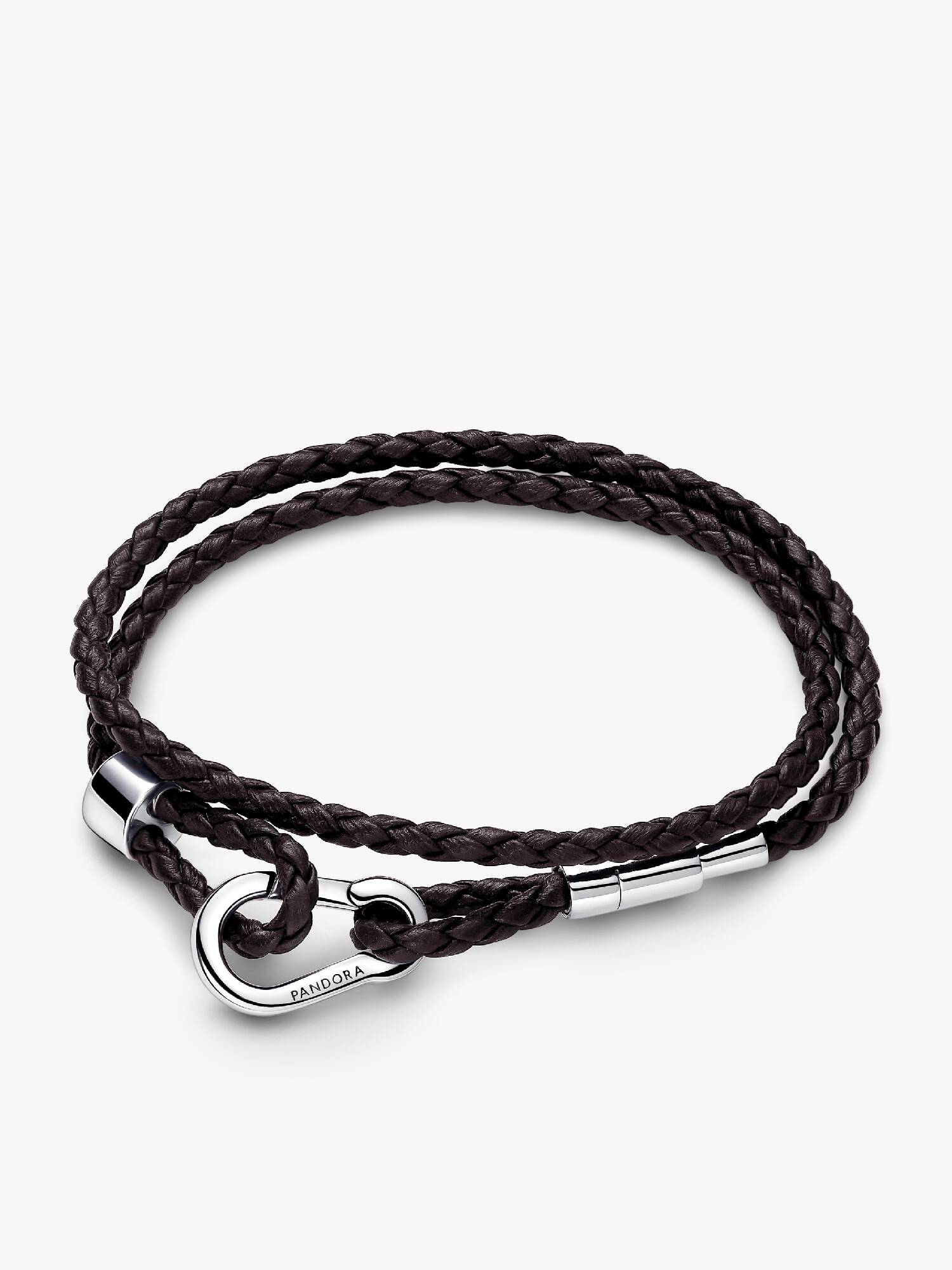Brazalete Pandora Moments en Cuero Trenzado Doble Marrón 38 cm