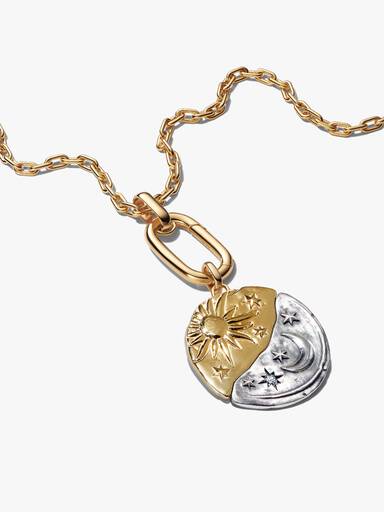 Set de Regalo de Collar con Medallón XL del Sol y la Luna Bañado en Oro
