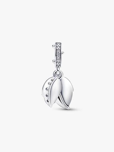 Charm Colgante Doble Rosa Blanca Floreciendo