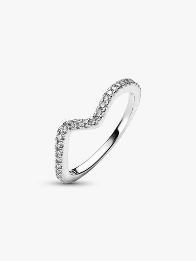 Anillo Ola Brillante Plateado