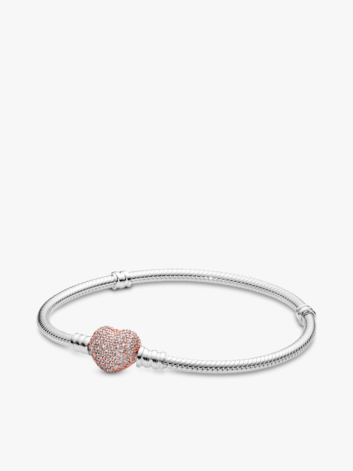 Brazalete Pandora Moments cadena de serpiente con broche brillante de corazón en Bañado en Oro Rosa de 14k