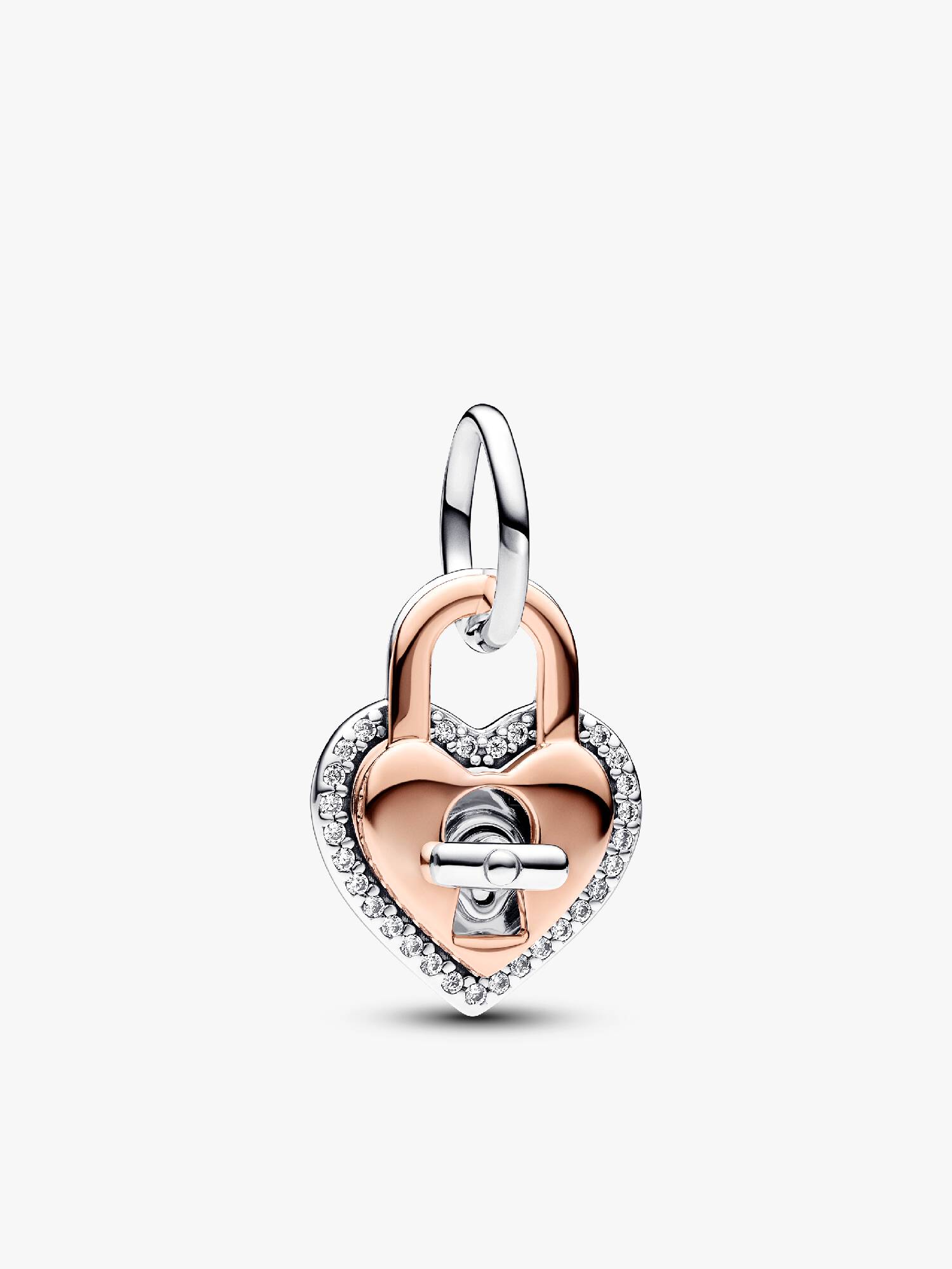 Charm Colgante Doble Corazón Candado Giratorio en Dos Tonos Talla única