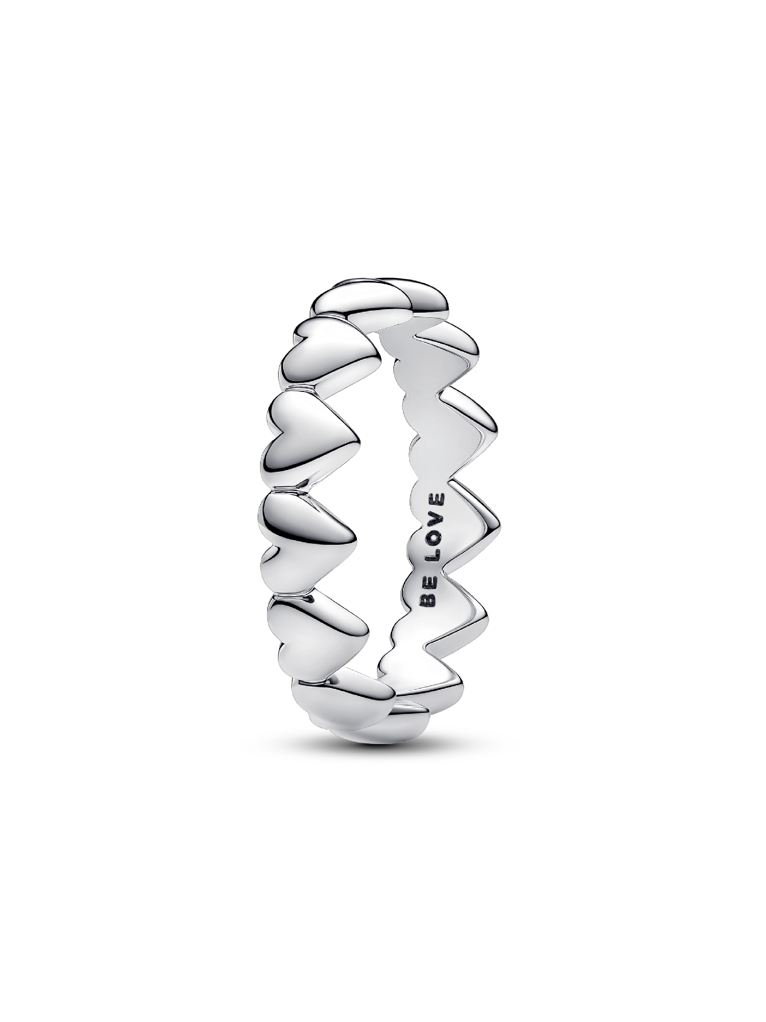 Anillo Fila de Corazones Plateado