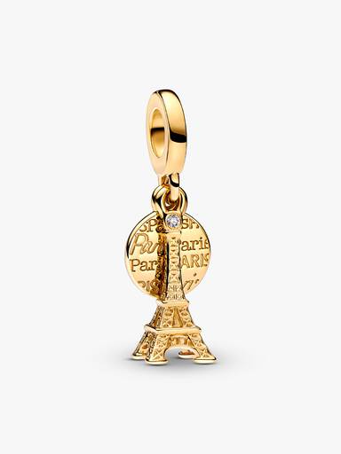 Charm Colgante Doble Grabable Torre Eiffel de París con Diamante de Laboratorio