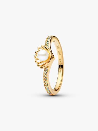 Anillo Perla Cultivada de Agua Dulce Tratada Concha de Princesa Ariel de Disney