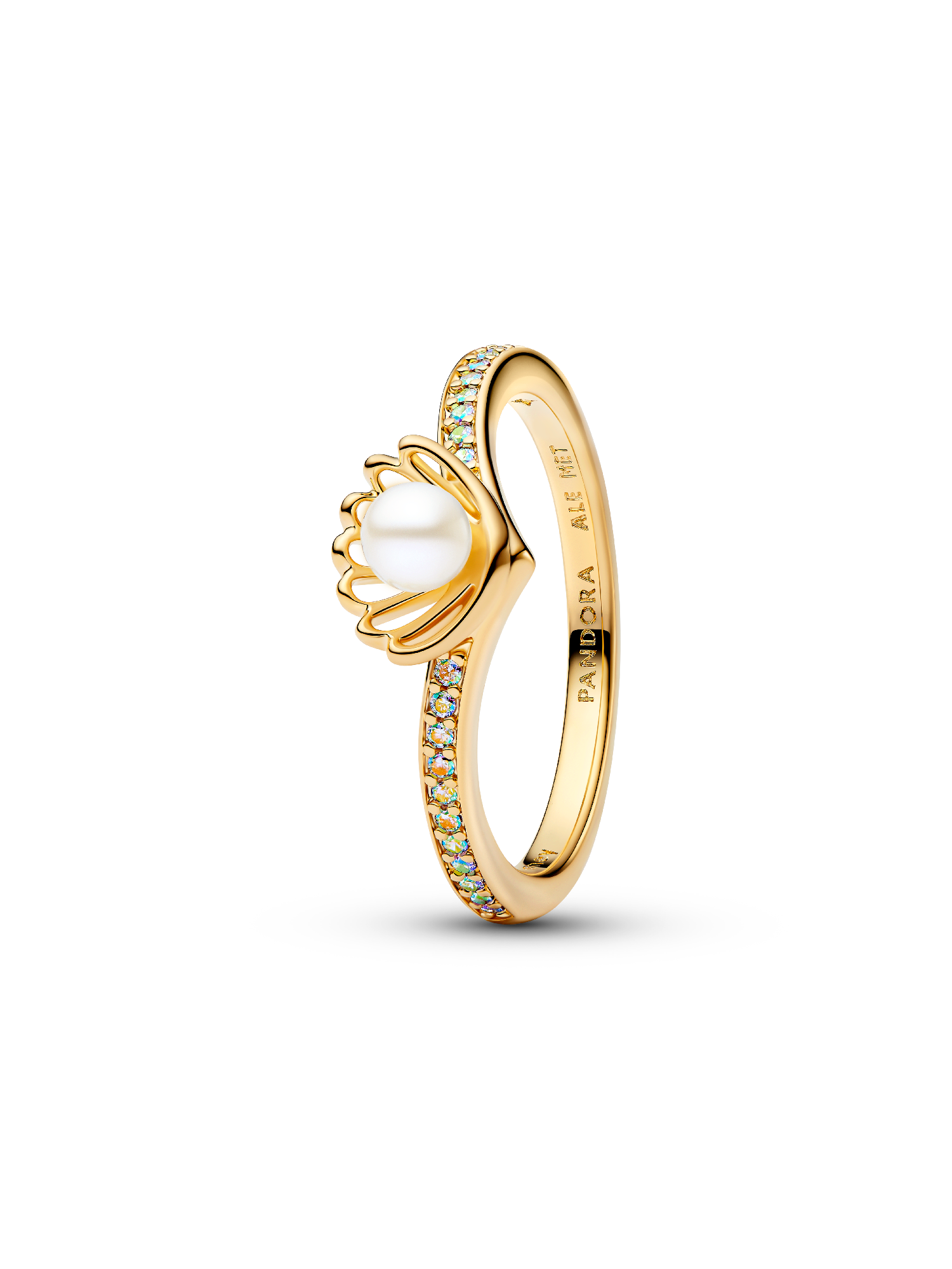 Anillo Perla Cultivada de Agua Dulce Tratada Concha de Princesa Ariel de Disney
