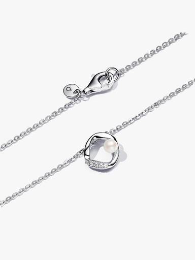 Collar Círculo Forma Orgánica en Pavé y Perla Cultivada de Agua Dulce Plata