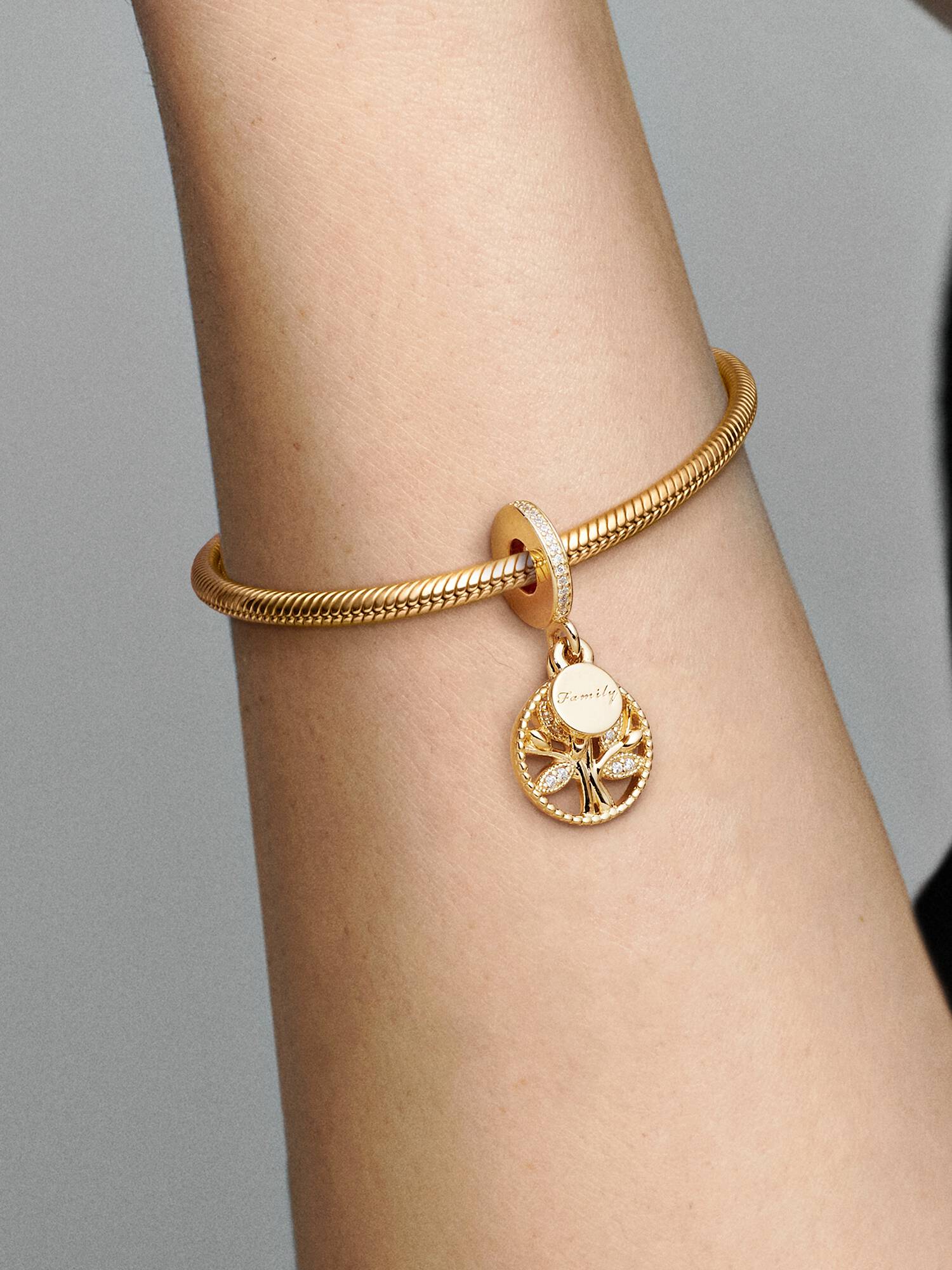 Charm colgante Árbol de familia reluciente Bañado en Oro de 14k