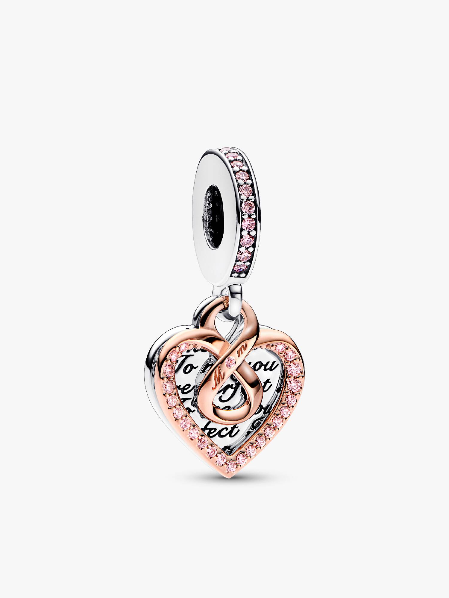 Charm colgante doble Corazón infinito de dos tonos Recubrimiento en Oro Rosa de 14k | Pandora Plata Esterlina Talla única