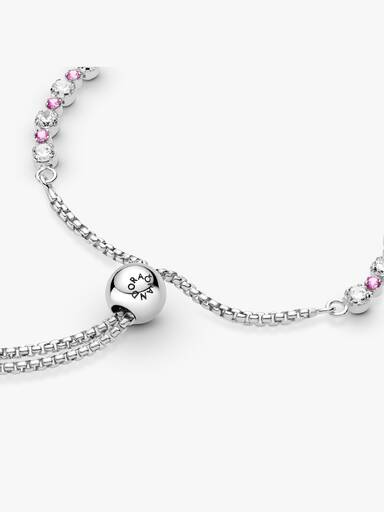Brazalete Deslizante Brillo Cristal Rosa Y Transparente 23 cm