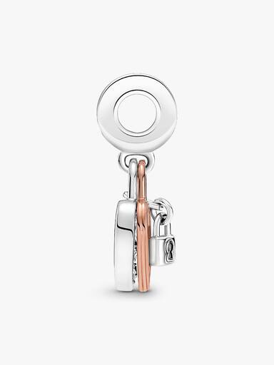 Charm Colgante Doble Candado Del Corazón Bañado En Oro Rosa 14k