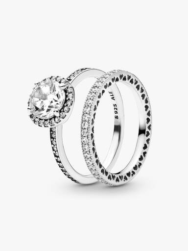 Conjunto de anillos con halo redondo Elegancia verdadera