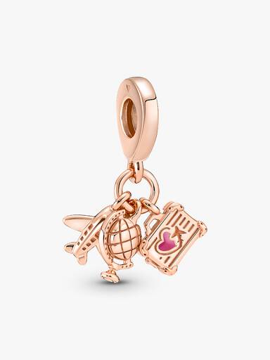 Charm colgante Avión, globo y maleta Recubrimiento en Oro Rosa 14k