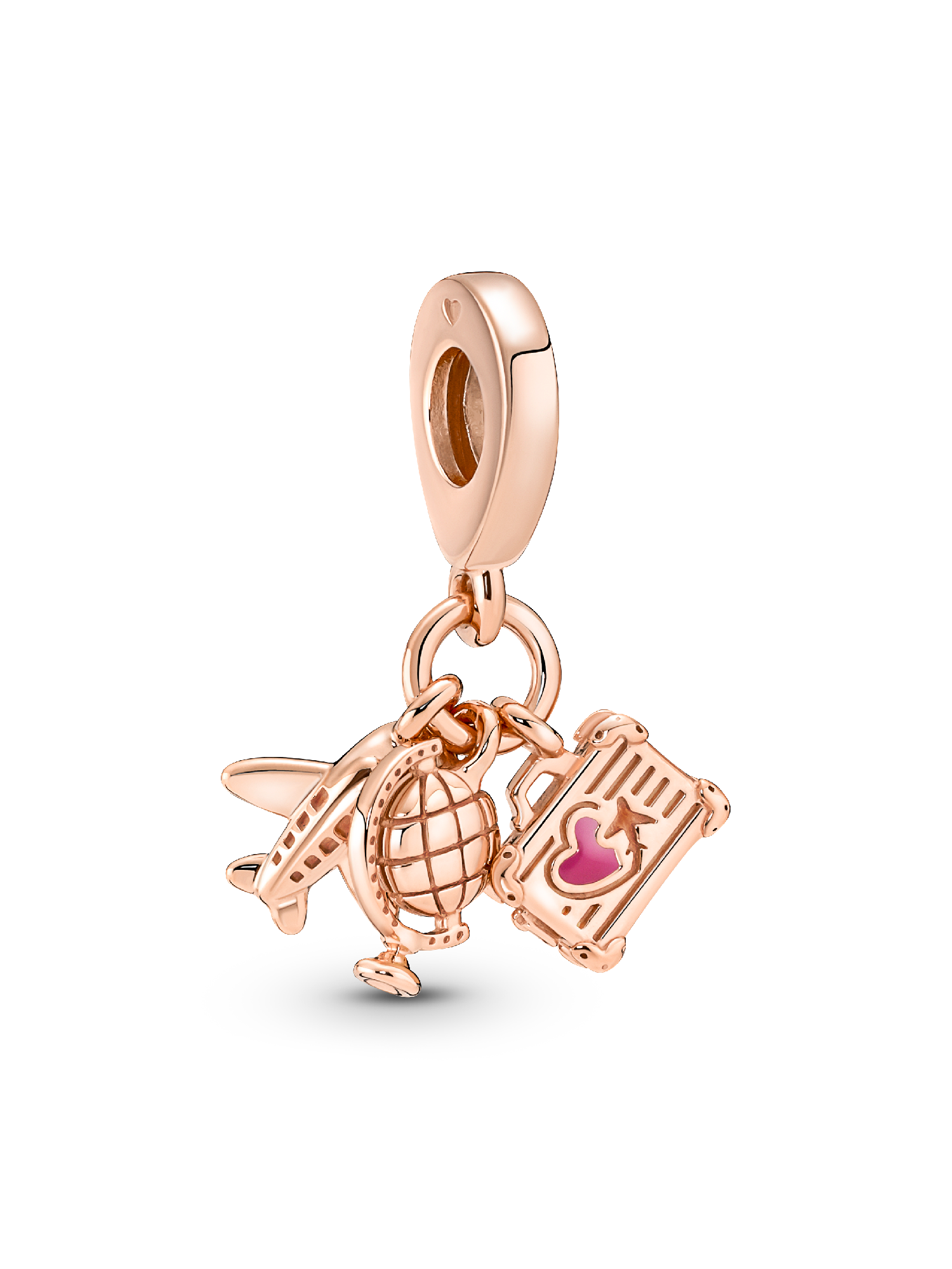 Charm colgante Avión, globo y maleta Recubrimiento en Oro Rosa 14k