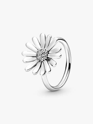 Daisy sterling silver ring with clear cubic zirconia