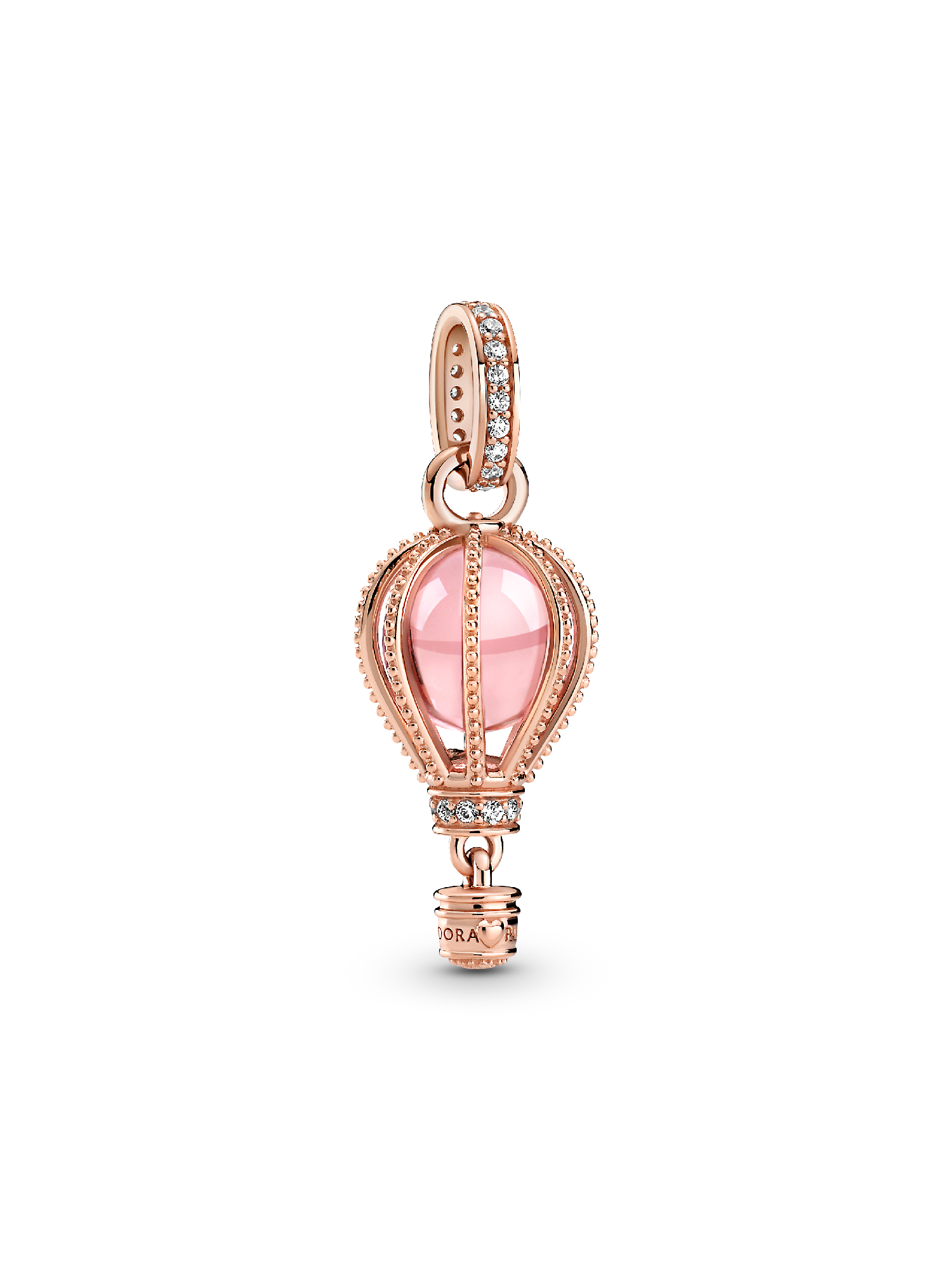 Charm Colgante Globo Aerostático Rosa Resplandeciente Bañado en Oro Rosa de 14k