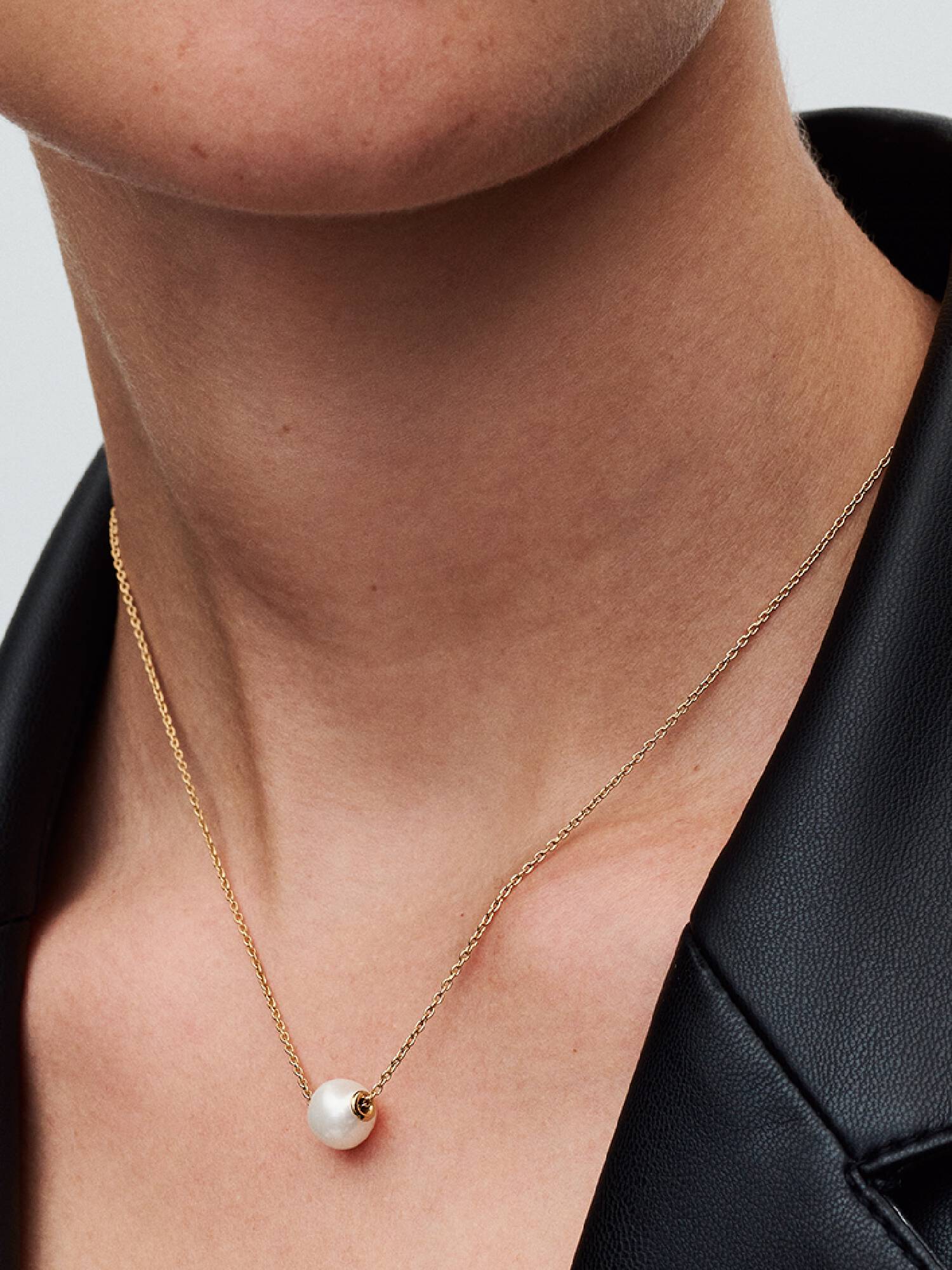 Collar Perla Cultivada de Agua Dulce Tratada Recubrimiento en Oro 14K