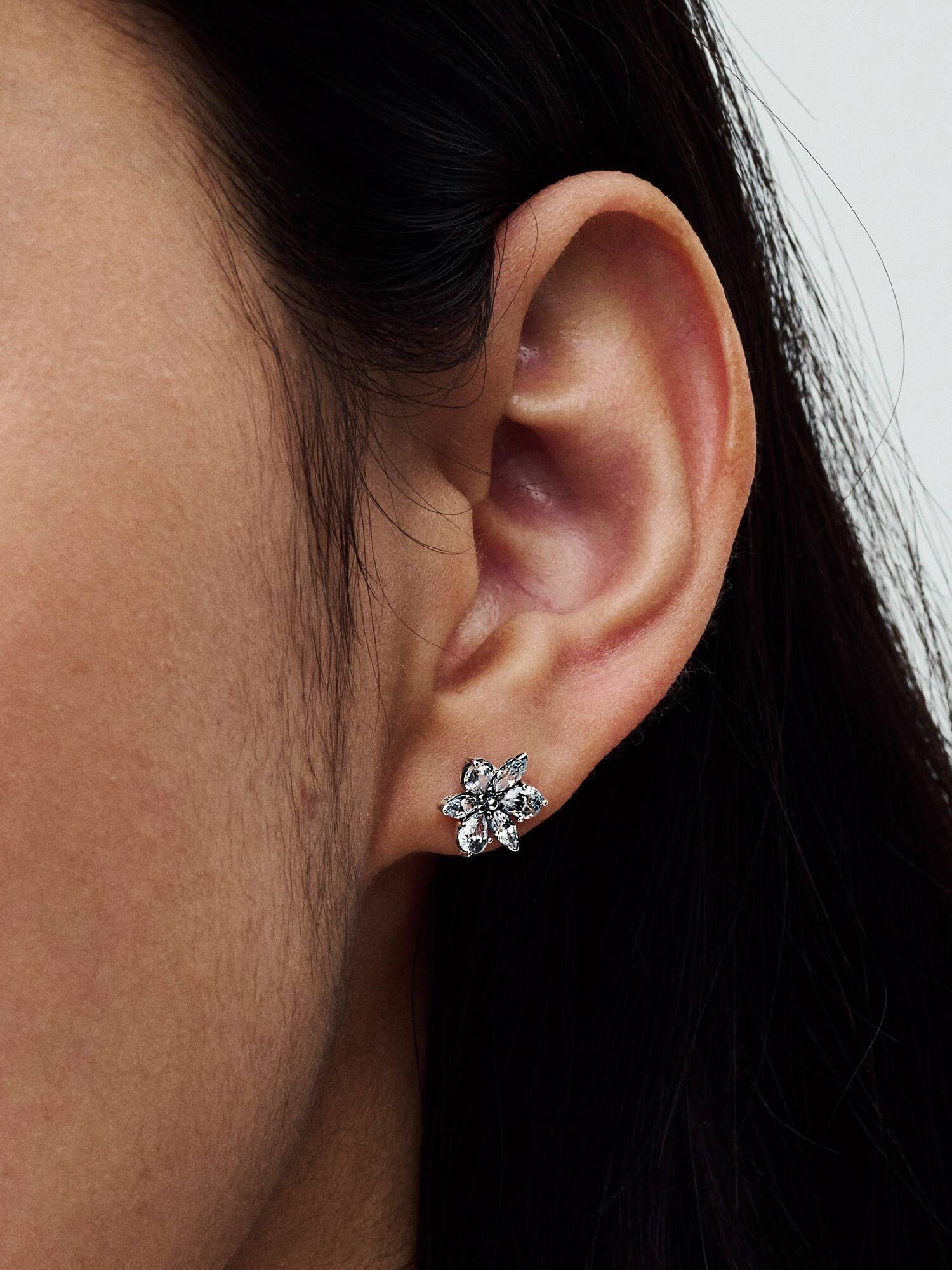 Aros de botón Racimo herbario reluciente Pandora Plata Esterlina
