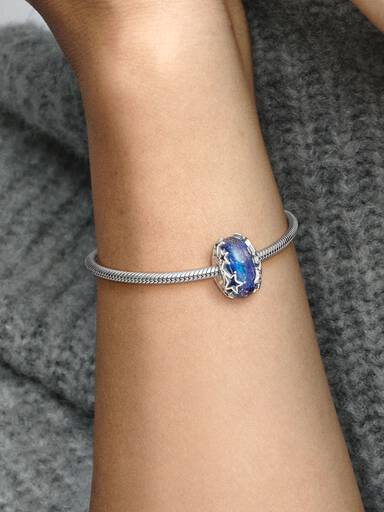 Charm De Cristal De Murano En Plata De Ley Galaxia & Estrella