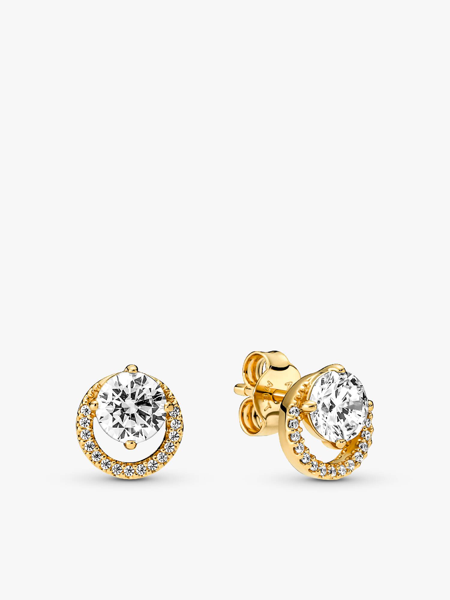 Aros De Botón Halo Redondo Reluciente Bañado En Oro De 14K