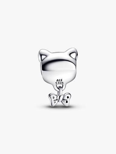 Charm Gato mascota y moño Pandora Plata Esterlina
