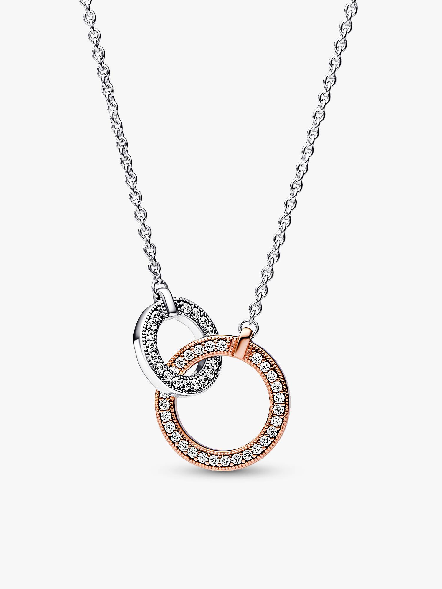 Collar Círculos Entrelazados en Dos Tonos Pandora Signature Recubrimiento en Oro Rosa de 14k | Pandora Plata Esterlina 45 cm