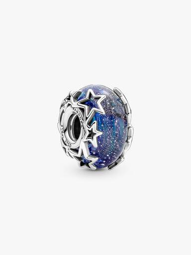 Charm De Cristal De Murano En Plata De Ley Galaxia & Estrella