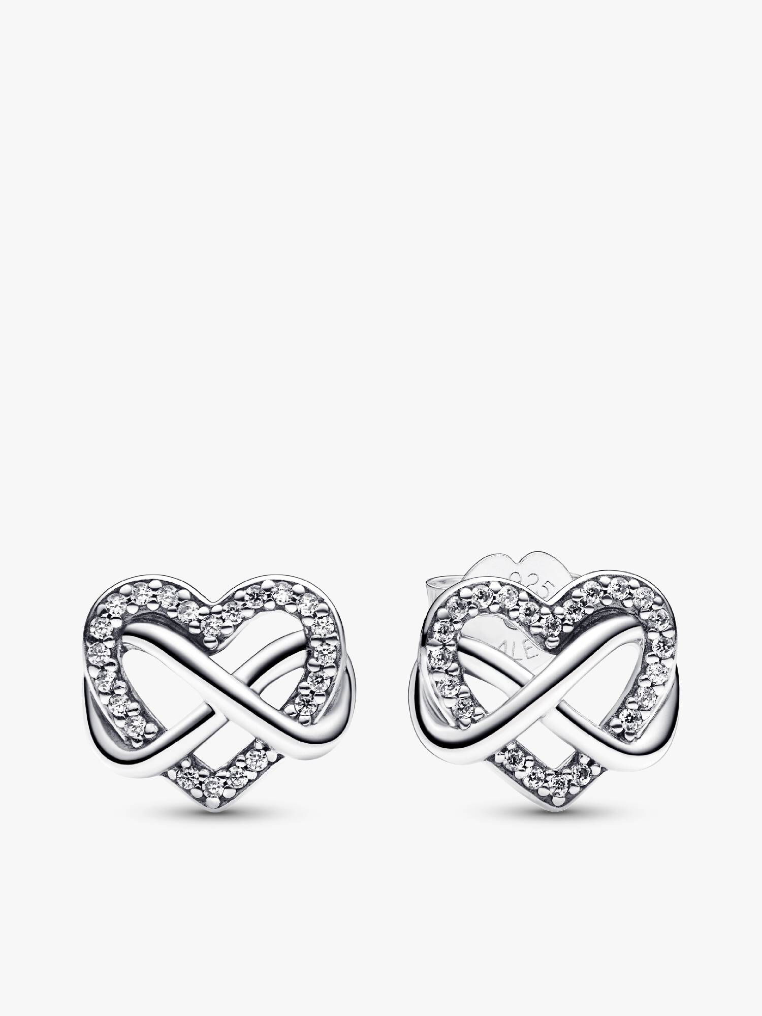 Aros de Botón Corazón Infinito Brillante Plateado