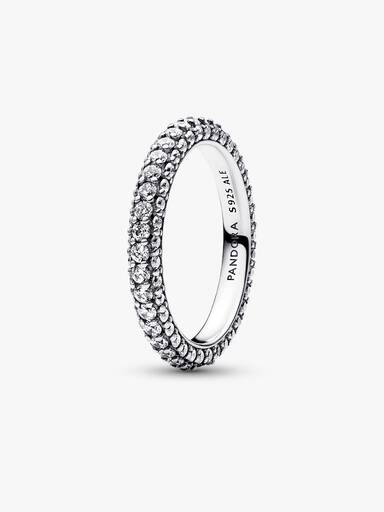Anillo Fila en Pavé Plateado