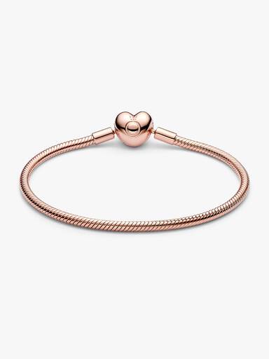 Brazalete de Cadena de Serpiente con Cierre de Corazón de Pandora Moments