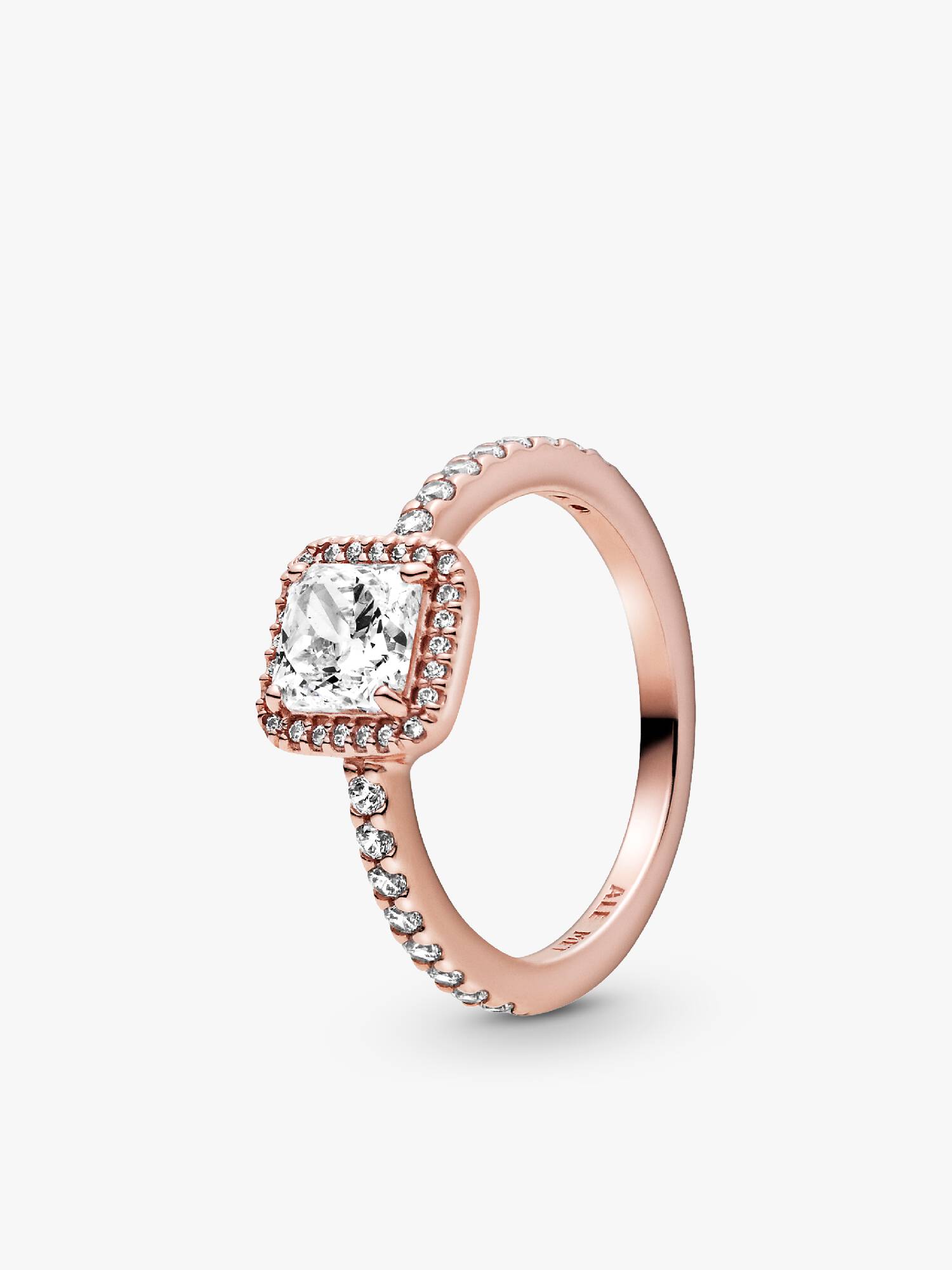 Anillo Cuadrado Con Halo Brillante Bañado en Oro Rosa de 14k