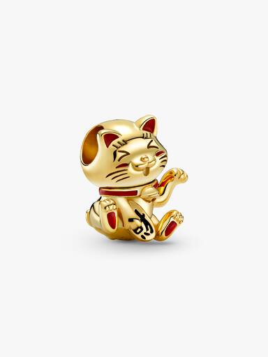 Charm Gato De La Fortuna Tierno Recubrimiento en Oro de 14k Talla única
