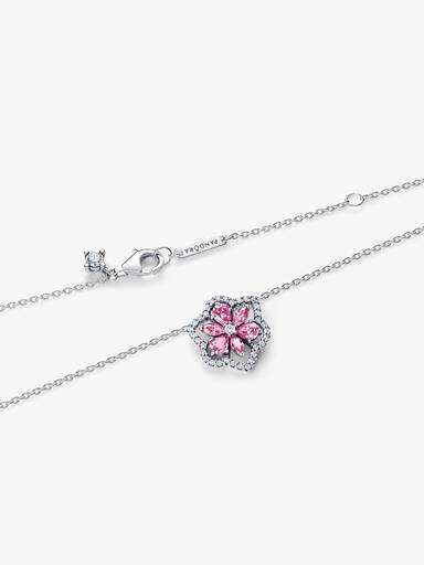 Collar con dije colgante Herbario Flor rosa reluciente