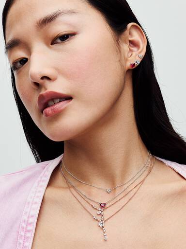 Collar Corazón triple Gema Plateado