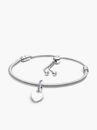 Set de Pulsera Ajustable con Charm Colgante de Corazón Grabable