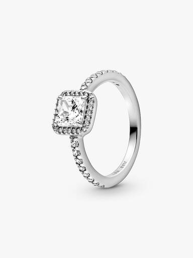 Anillo Cuadrado Con Halo Brillante Plata