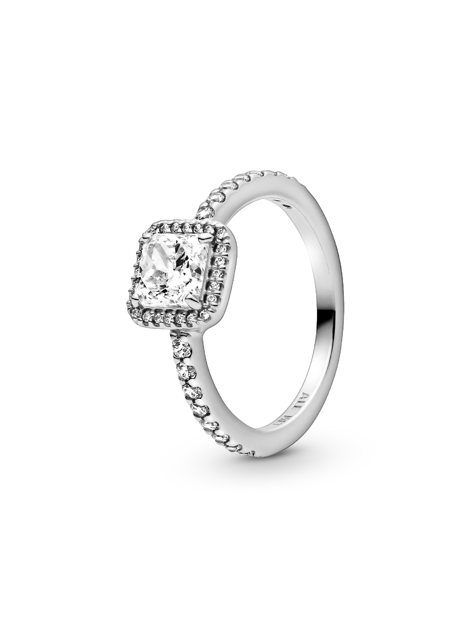 Anillo Cuadrado Con Halo Brillante Plata