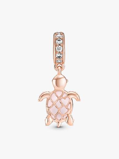 Charm colgante Tortuga de mar rosa de cristal Murano Recubrimiento en Oro Rosa 14k Talla única