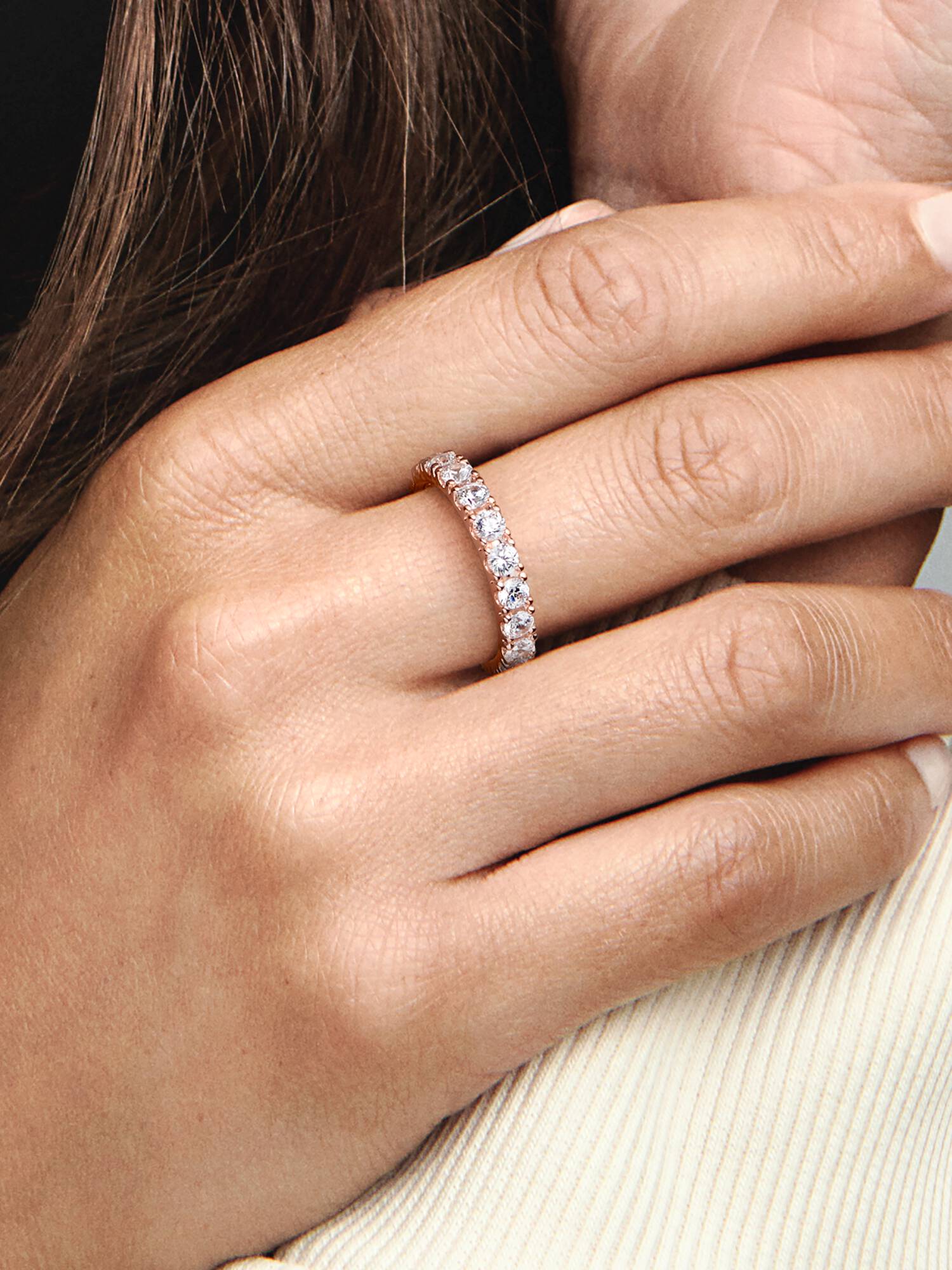 Anillo En Plata De Ley Eternity Brillante Recubrimiento en Oro Rosa 14k 48