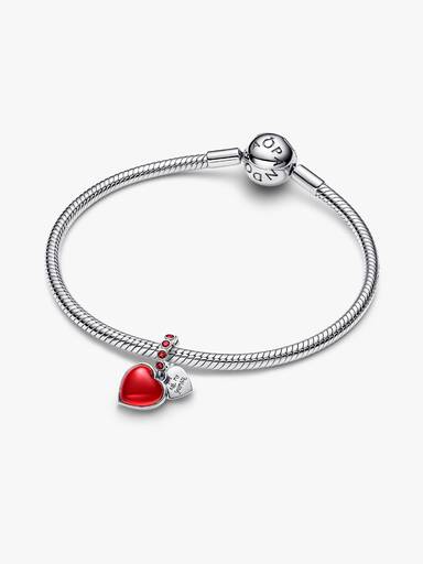 Charm Colgante doble Corazón de Cristal de Murano Rojo