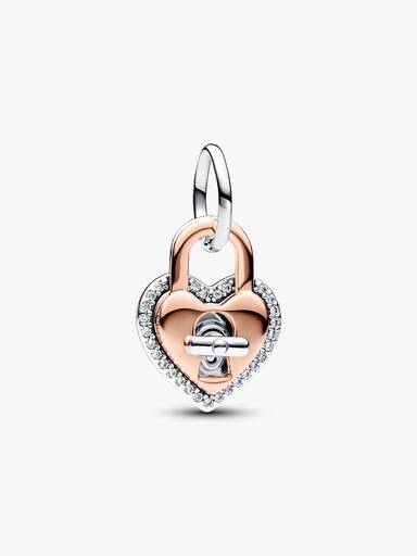 Charm Colgante Doble Corazón Candado Giratorio en Dos Tonos Talla única